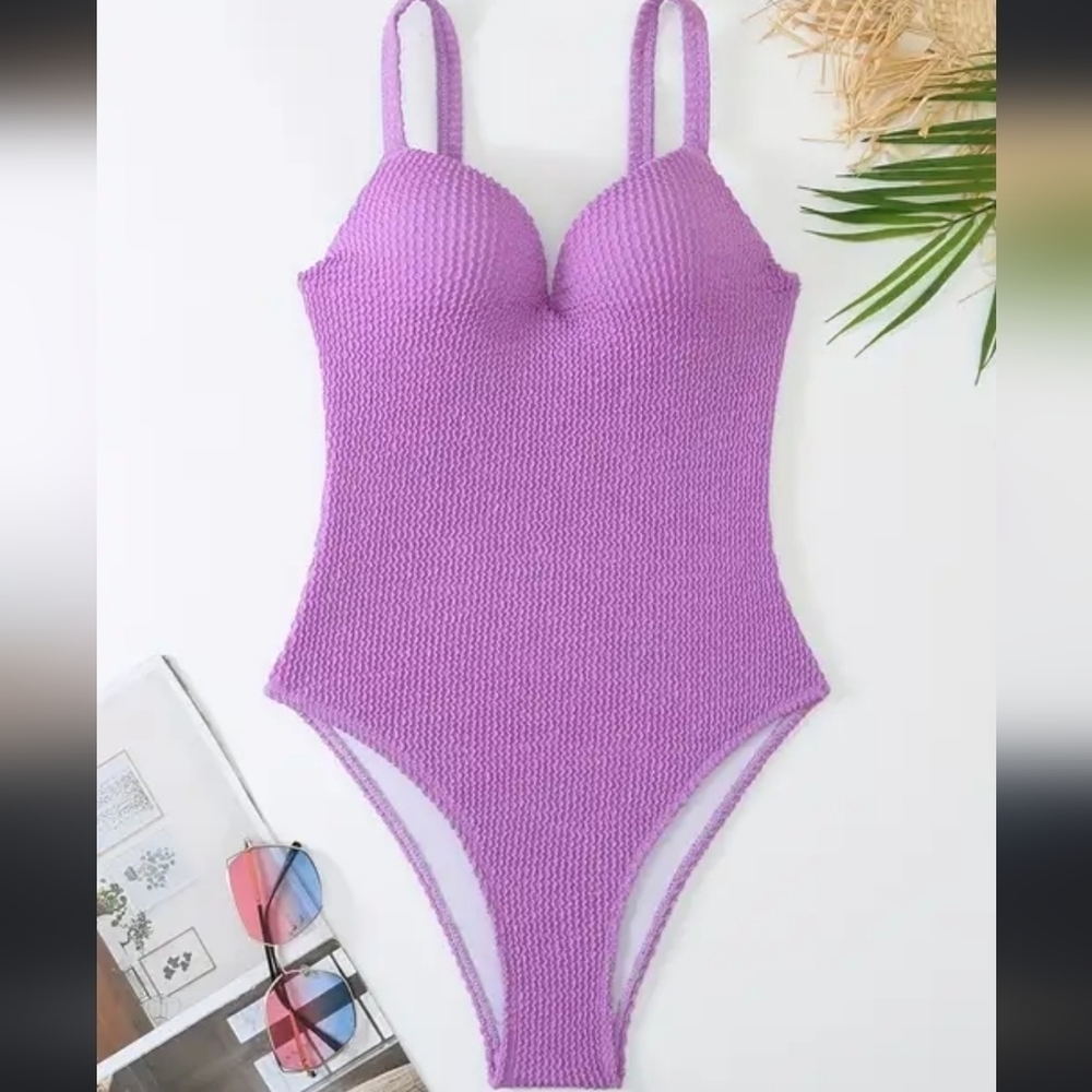 EMBOSSED STRIPPED TEXTURED WOMENS TUMMY CONTROL PUSH UP SWIMMSUIT MEDIUM NEW